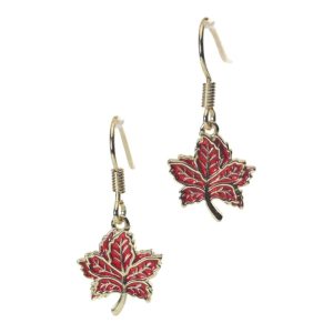 Boucles d'oreilles en laiton rouge feuille d'érable canadien - Bijoux d'automne élégants