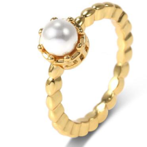 Bague en Perles Plaquées Or - Bijoux Élégants en Perles Blanches - Taille 7-8