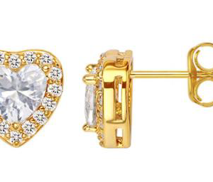Boucles d'oreilles en cœur plaquées or avec halo en CZ - Éclatantes, romantiques, ces bijoux