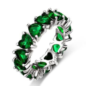 Anneau d'éternité en pierre verte émeraude - Argent sterling plaqué or blanc - Taille 6-7-8