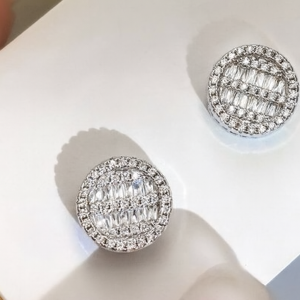 Boucles d'oreilles en mosaïque rondes en CZ argent - Argent sterling de style mosaïque étincelant