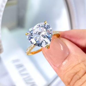 Bague en argent plaqué or à taille cœur - Luxe féminin - Taille 6-7-8-9