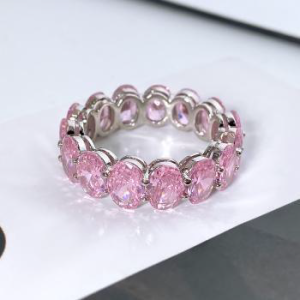 Bague Éternité Rose - Anneau en CZ Ovale pour Femme, Or Blanc - Taille 7-8-9