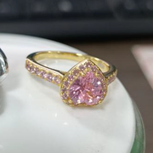 Bague en argent plaqué or en forme de cœur rose - Taille 6-7-8-9