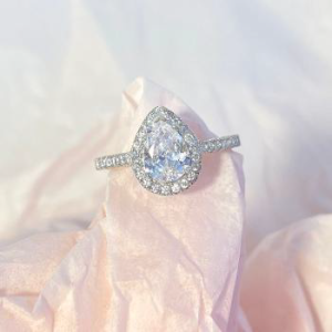 Bague Halo en taille poire - Bague de fiançailles en argent plaqué or blanc - Taille 6-7-8-9