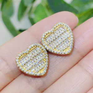 Boucles d'oreilles en cœur plaquées or - Clous en zircon cubique - Dainty