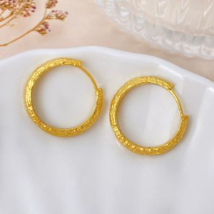 Boucles d'oreilles créoles plaquées or texturé élégantes - Stylish Hoops