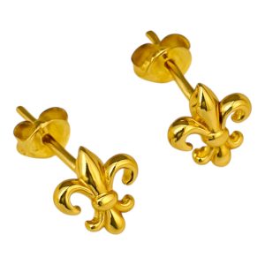 Boucles d'oreilles clous en argent sterling plaqué or 18K Fleur de Lys