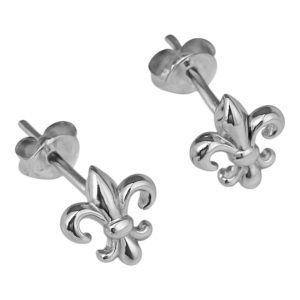 Boucles d'oreilles stud plaquées or blanc Fleur de Lys en argent sterling