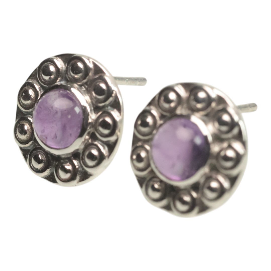 Boucles d'oreilles en améthyste tournesol faites à la main en argent sterling 925 | Artisan – Image 2