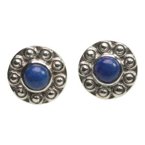 Boucles d'oreilles clou en lapis-lazuli en forme de tournesol faites main | Argent sterling 925