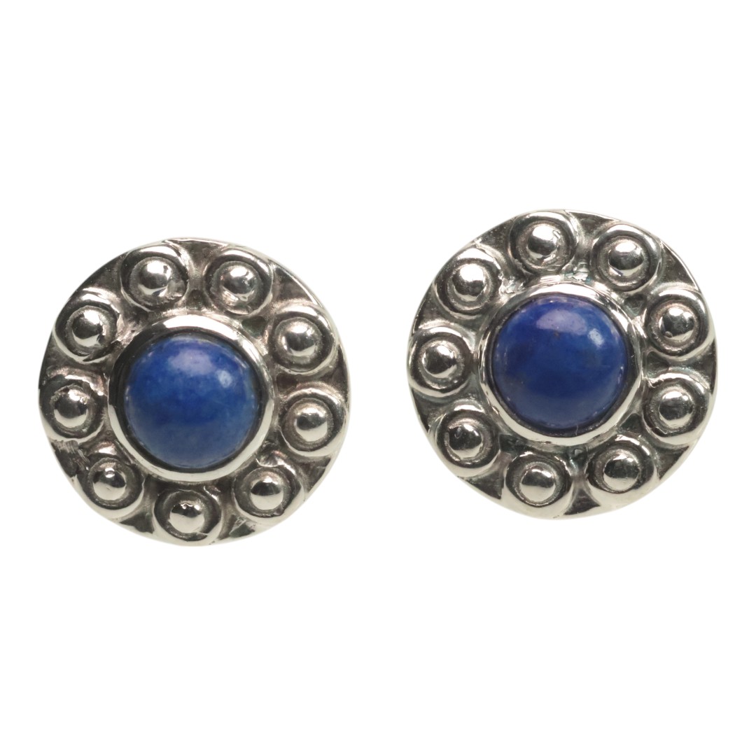 Boucles d'oreilles clou en lapis-lazuli en forme de tournesol faites main | Argent sterling 925