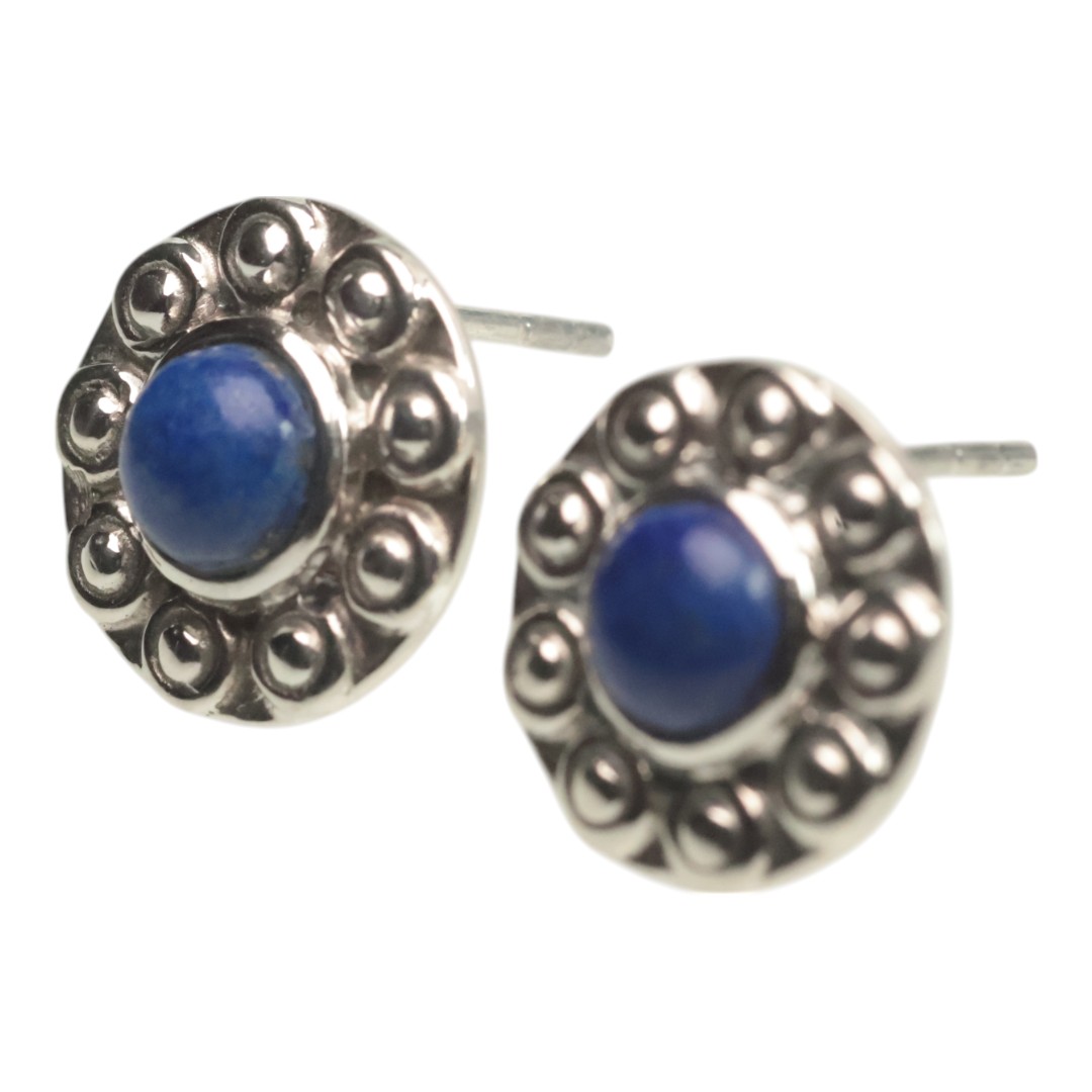 Boucles d'oreilles clou en lapis-lazuli en forme de tournesol faites main | Argent sterling 925 – Image 2