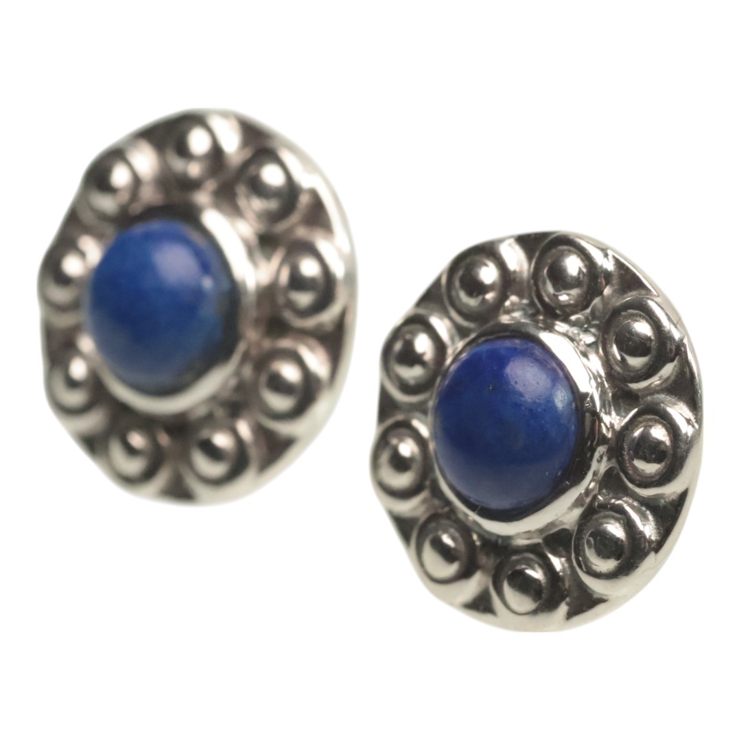 Boucles d'oreilles clou en lapis-lazuli en forme de tournesol faites main | Argent sterling 925 – Image 3
