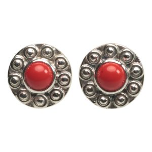 Boucles d'oreilles en corail rouge en forme de tournesol en argent sterling 925 | Fait main