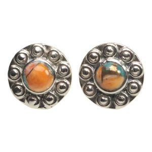 Boucles d'oreilles clous en forme de tournesol en turquoise huître épineuse - argent sterling 925
