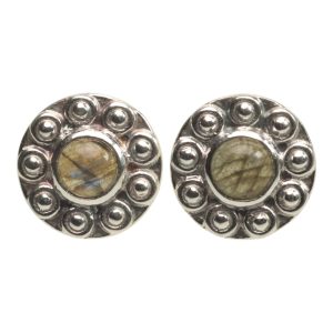 Boucles d'oreilles puces en Labradorite Tournesol en Argent Sterling 925