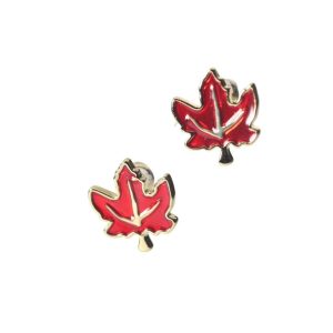 Pendants de boucles d'oreilles en laiton émaillé rouge en forme de feuille d'érable - Un cadeau de bijoux canadien