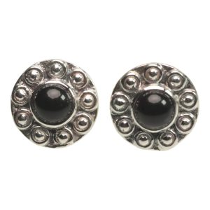 Boucles d'oreilles clous en argent sterling 925 avec onyx noir - La bijouterie florale