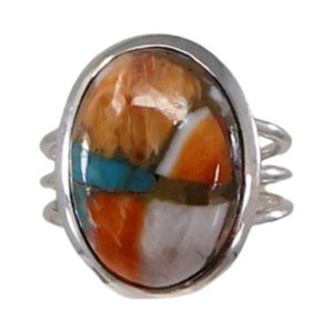 Bague en argent avec turquoise cuivre d'huître - Taille 7-8
