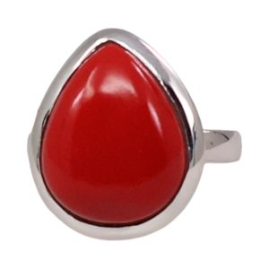 Bague en pierre précieuse de corail rouge en forme de goutte d'eau époustouflante - à Y Look - Taille 7-8