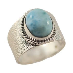 Beauté époustouflante de la bague en argent sterling Larimar véritable - Taille 7-8-9