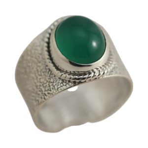 Bague en argent sterling avec onyx vert véritable - Tailles 7-8-9