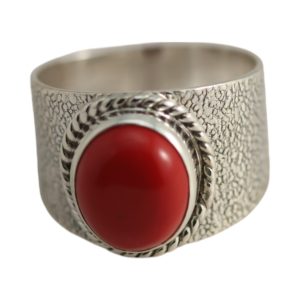 Splendeur d'une véritable bague en argent sterling corail rouge - Taille 7-8-9