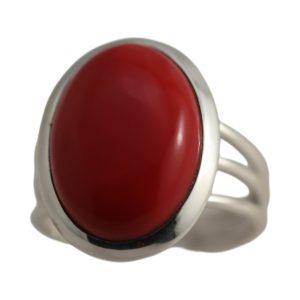 Bague ovale en argent sterling rouge corail - Taille 7-8