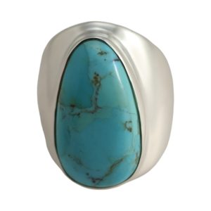 Superbe Bague en Argent Turquoise - Fabriquée à la main avec des pierres naturelles - Taille 7-8