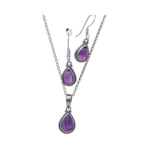et Pendentif et Boucles d'Oreilles en Argent Sterling Améthyste : Le Set Tear Drop