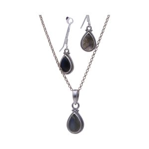 Ensemble de gouttes en labradorite : pendentif et boucles d'oreilles en argent sterling - conçu