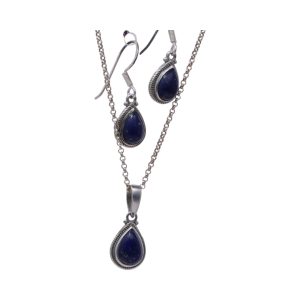 Ensemble de pendentif en forme de goutte et de boucles d'oreilles en lapis-lazuli de luxe - Bijoux en pierres précieuses