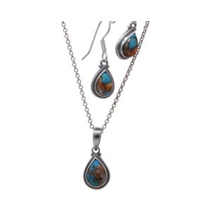 Ensemble de gouttes en turquoise cuivrée : Pendentif et Boucles d'oreilles | pour