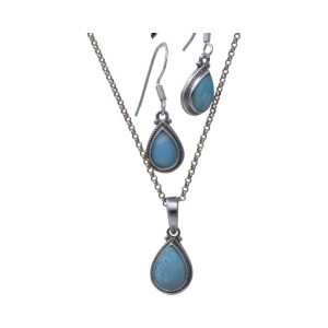Ensemble de bijoux en argent sterling avec larimar en forme de goutte : pendentif et boucles d'oreilles pour