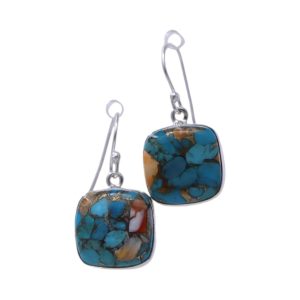 Boucles d'Oreilles Carrées en Huître Cuivre Turquoise - Luxe pour Chaque Occasion