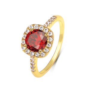 Superbe bague en or plaqué de 18K avec un zircon rouge - Taille 6-7-8