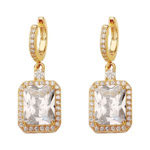 Shimmer and Shine : Boucles d'oreilles en argent sterling plaqué or 18 carats avec zircon cubique