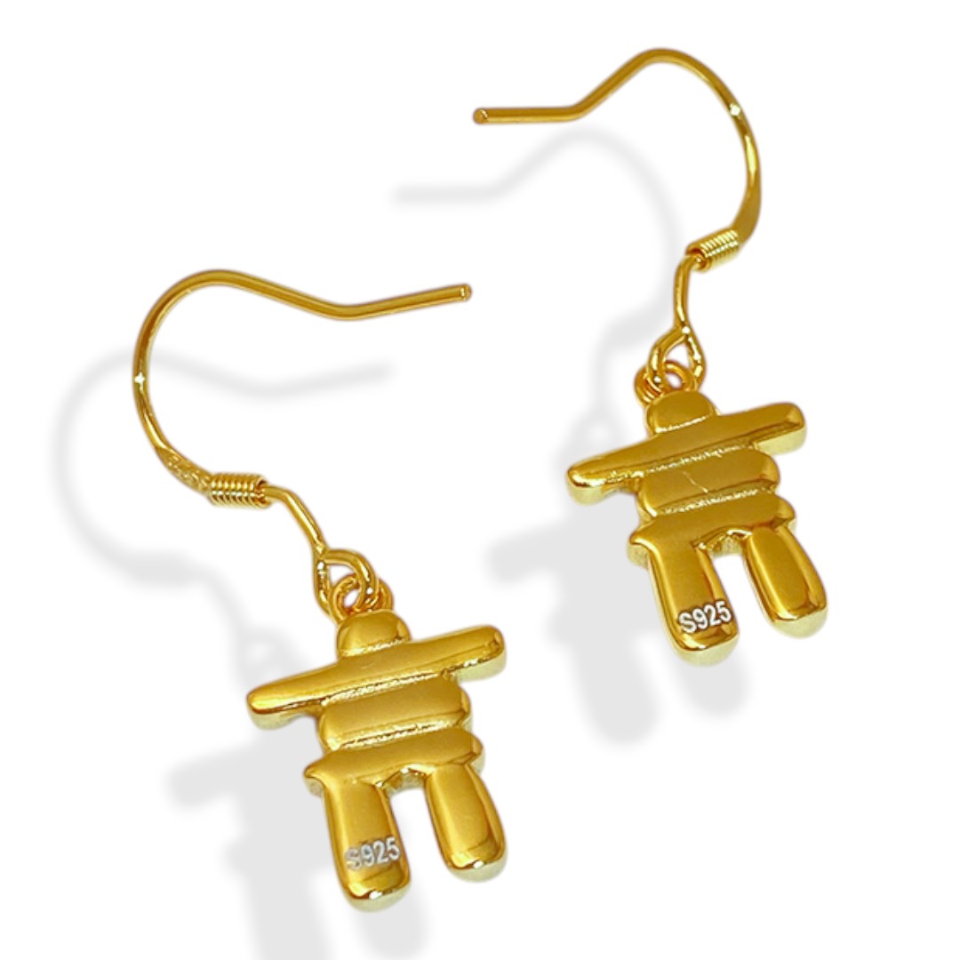 Boucles d'oreilles suspendues Inuksuk – Argent sterling plaqué or 18K | Canadien – Image 3