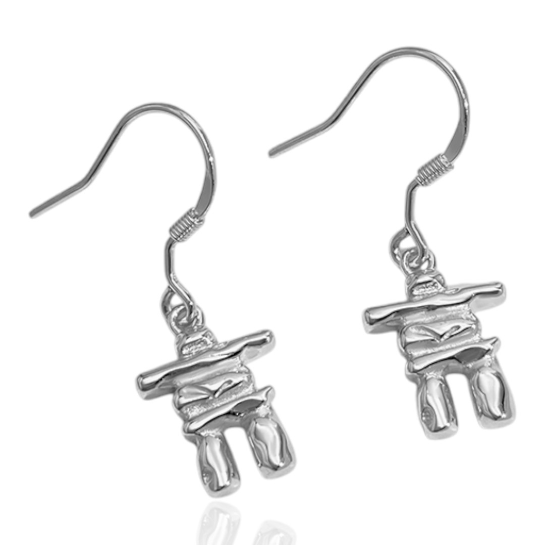 Boucles d'oreilles Inuksuk en argent sterling plaqué or blanc – cadeau de bijoux canadien – Image 3