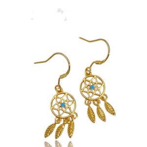 Boucles d'oreilles attrape-rêves en pierre bleue Boho – Argent sterling plaqué or 18K