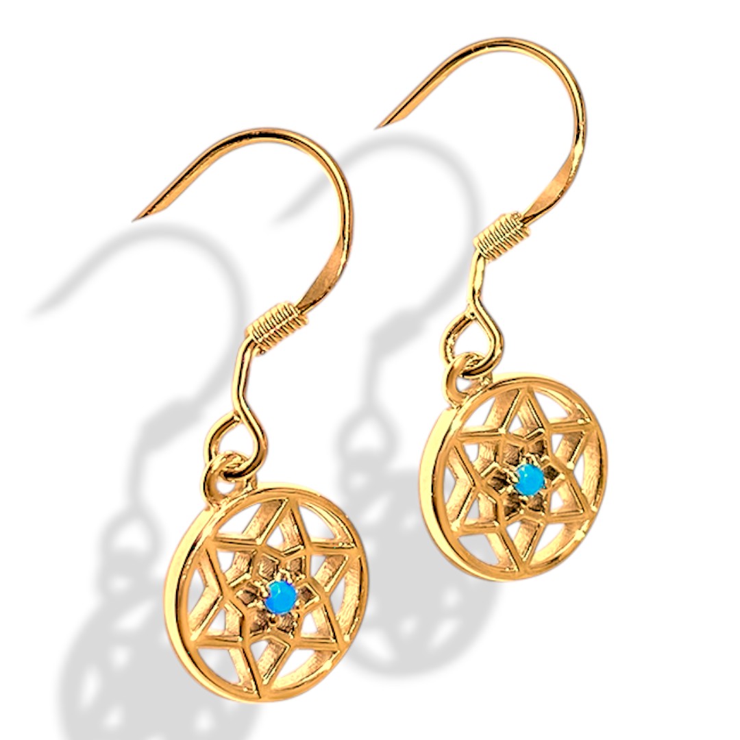 Boucles d'oreilles attrape-rêves en pierre bleue faite main - Argent sterling plaqué or 18K – Image 3