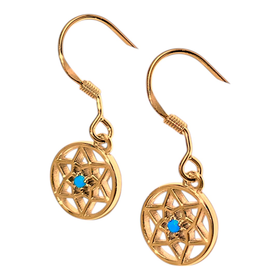 Boucles d'oreilles attrape-rêves en pierre bleue faite main - Argent sterling plaqué or 18K – Image 4