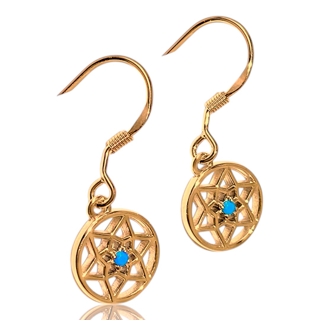Boucles d'oreilles attrape-rêves en pierre bleue faite main - Argent sterling plaqué or 18K