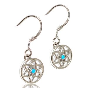 Boucles d'oreilles attrape-rêves en pierre bleue – Argent sterling plaqué or blanc