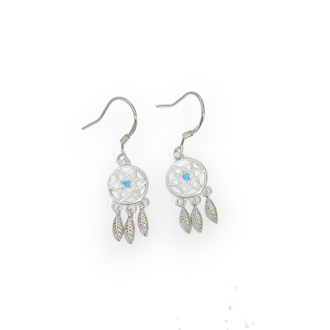 Boucles d'oreilles attrape-rêves en pierre bleue – Argent sterling plaqué or blanc – Image 4