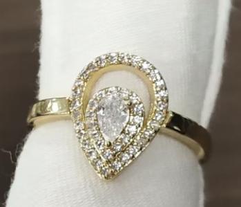 Bague en Argent Sterling Plaqué Or 18K en Forme de Goutte avec Zircon Cubique – Femmes - Taille 7-8-9 – Image 7