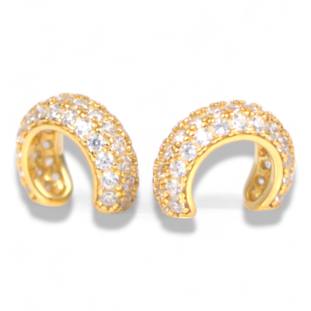 Clips d'oreilles en argent sterling plaqué or 18K avec zirconium cubique – Image 2