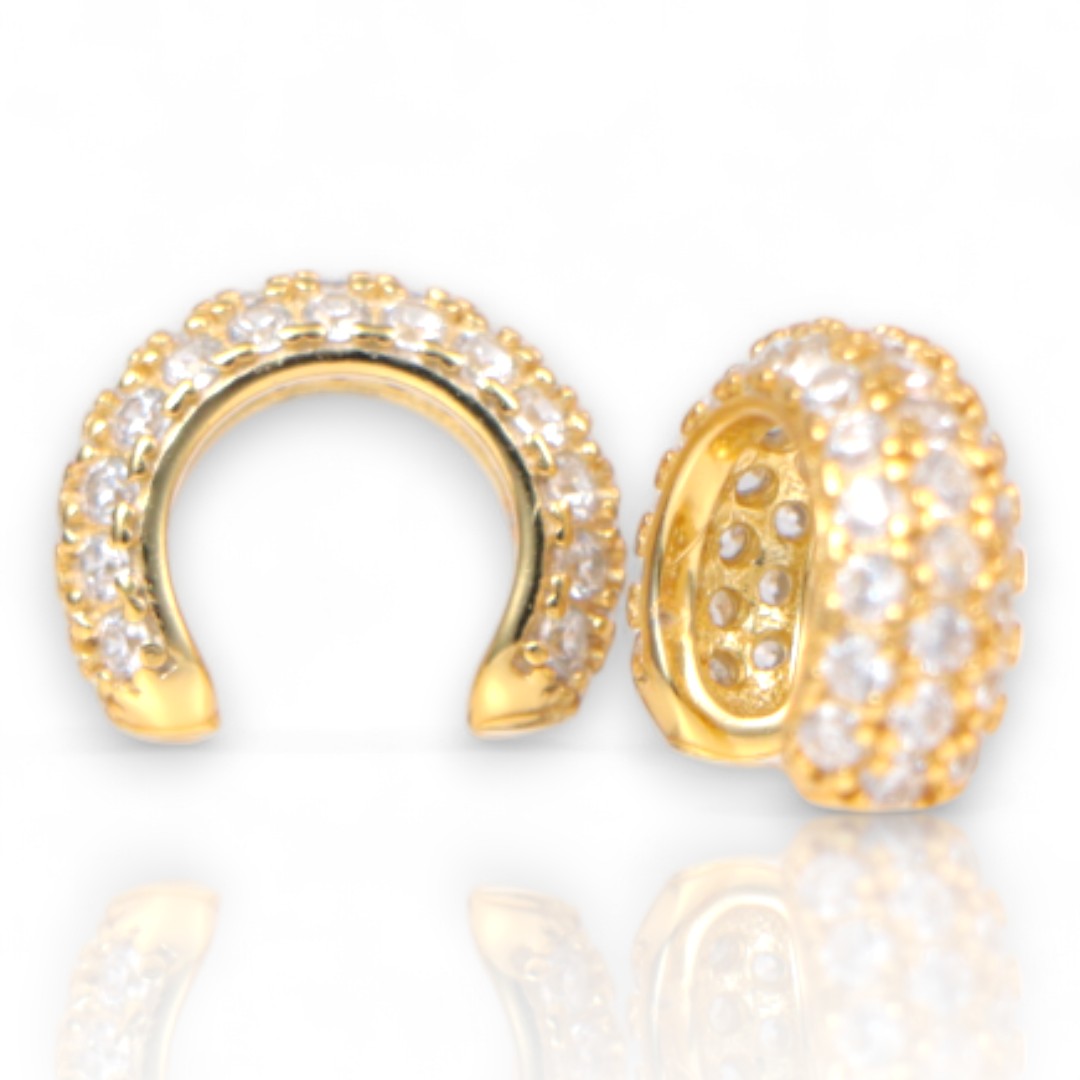 Clips d'oreilles en argent sterling plaqué or 18K avec zirconium cubique – Image 3