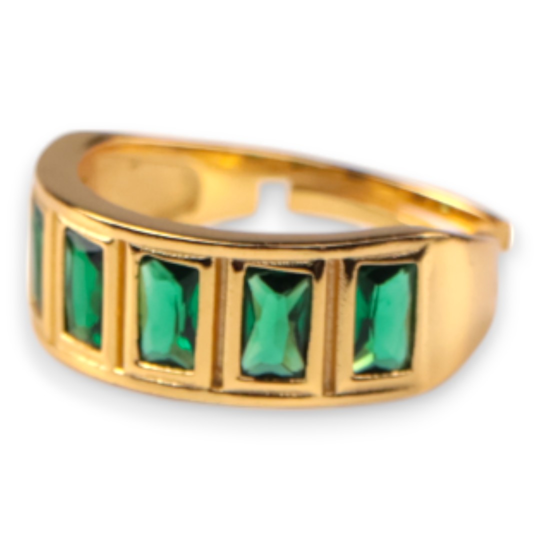 Anneau ajustable en argent sterling avec zircone cubique verte plaqué or – Image 2